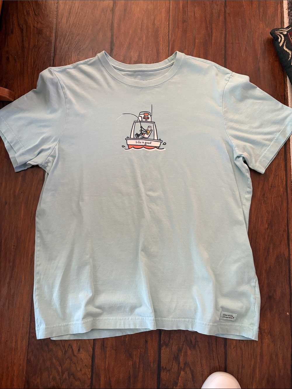 Life Is Good Light Blue Boat Graphic Crewneck Tee